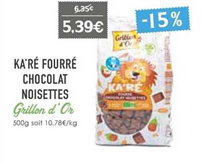 ka'ré fourré chocolat noisettes grillon d'or