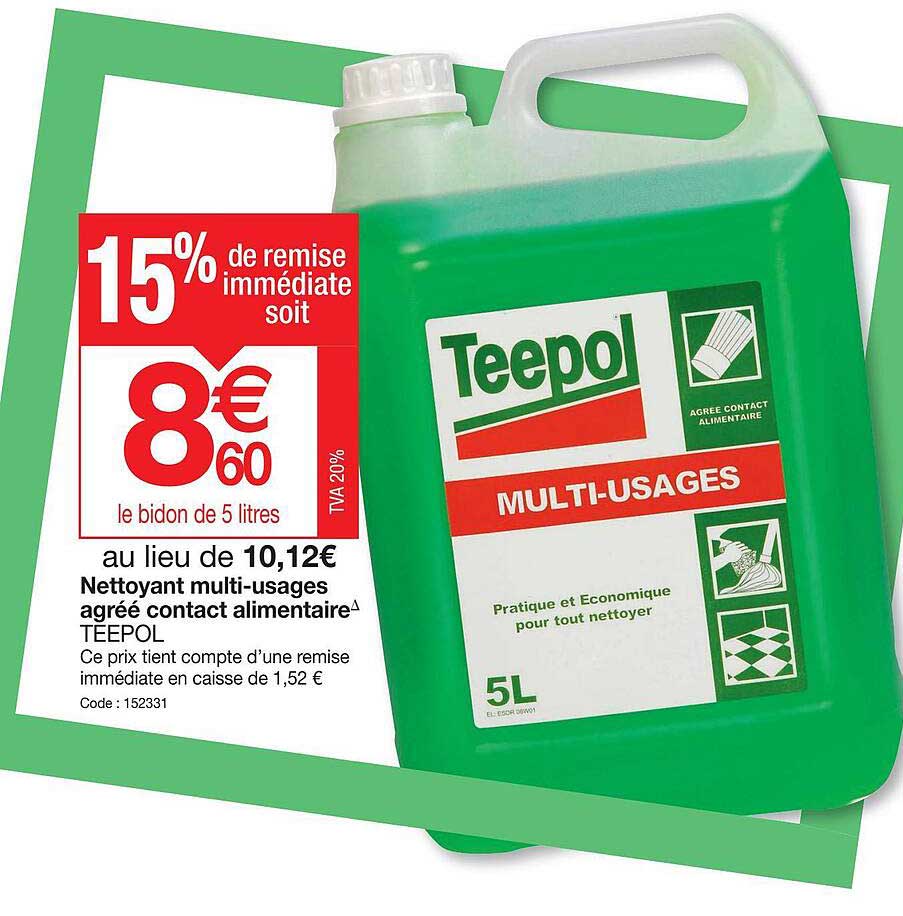 nettoyant multi-usages agrée contact alimentaire teepol