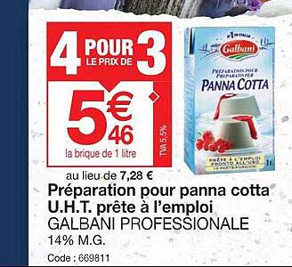 préparation pour panna cotta u.h.t prête à l'emploi galbani professionale