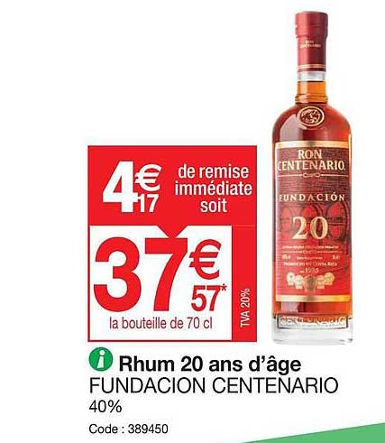 rhum 20 ans d'âge fundacion centenario