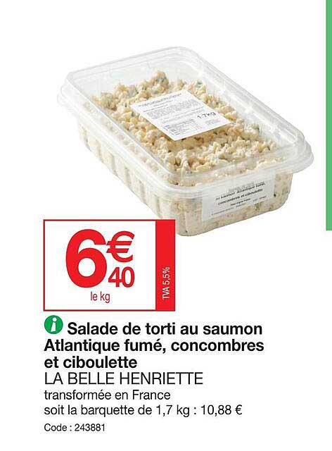 salade de torti au saumon atlantique fumé, concombres et ciboulette la belle henriette