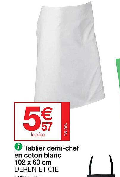 tablier demi-chef en coton blanc 102 x 60 cm deren et cie