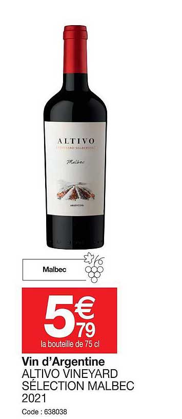 vin d'argentine altivo vineyard séléction malbec 2021