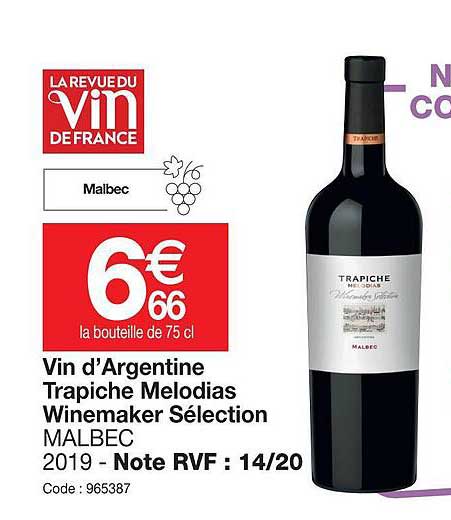 vin d'argentine trapiche melodias winemaker sélection malbec 2019