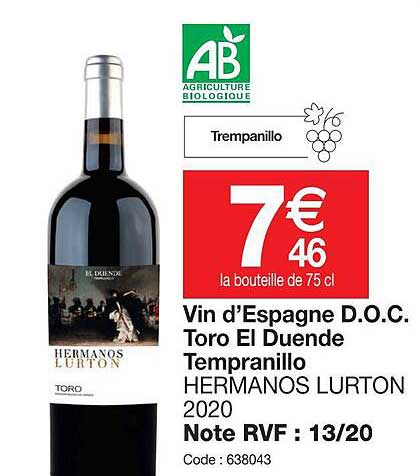vin d'espagne d.o.c toro el duende tempranilo hermanos lurton 2020