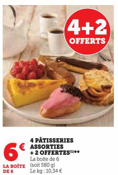 4 Pâtisseries Assorties + 2 Offertes