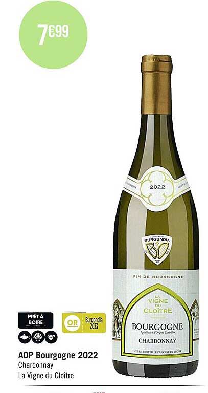 aop bourgogne 2022 chardonnay la vigne du cloître
