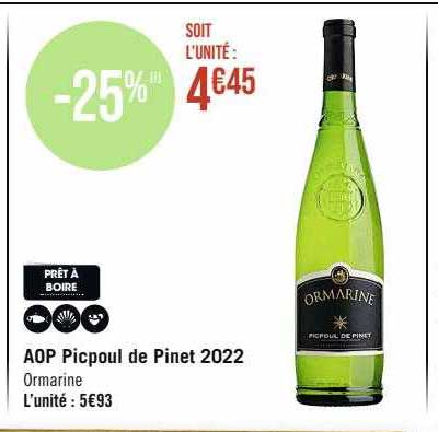 aop picpoul de pinot 2022 ormarine