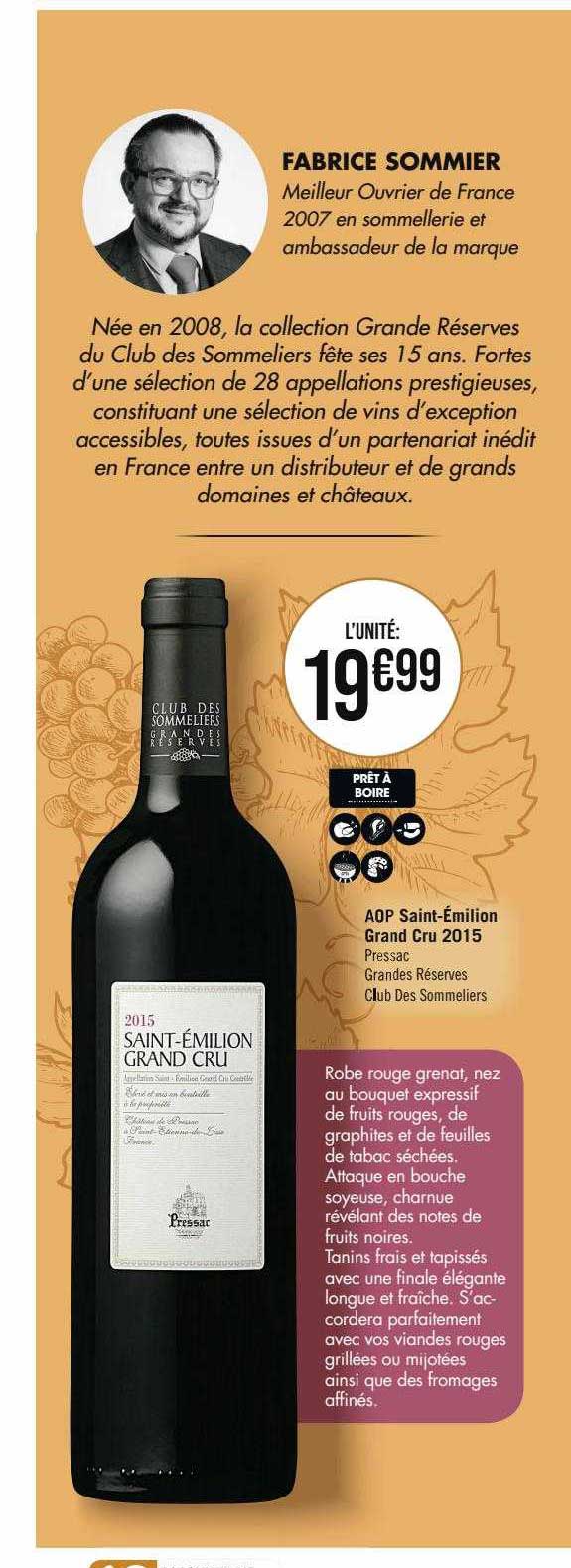 aop saint-Emilion grand cru 2015 pressac grandes réserves club des sommeliers