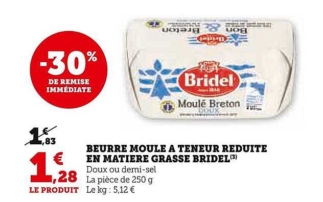 beurre moulé à teneur réduite en matière grasse bridel