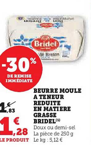 beurre moulé à teneur réduite en matière grasse bridel