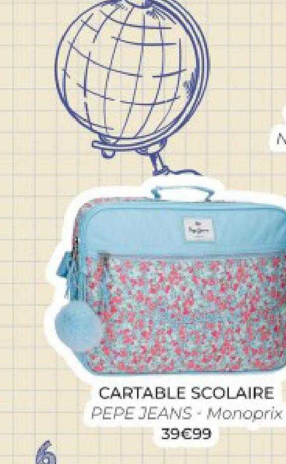 cartable scolaire pepe jeans - monoprix