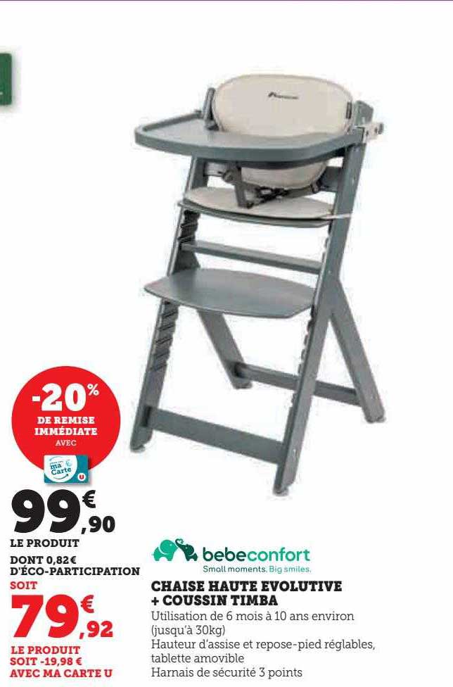 chaise haute évolutive + coussin timba bébé confort