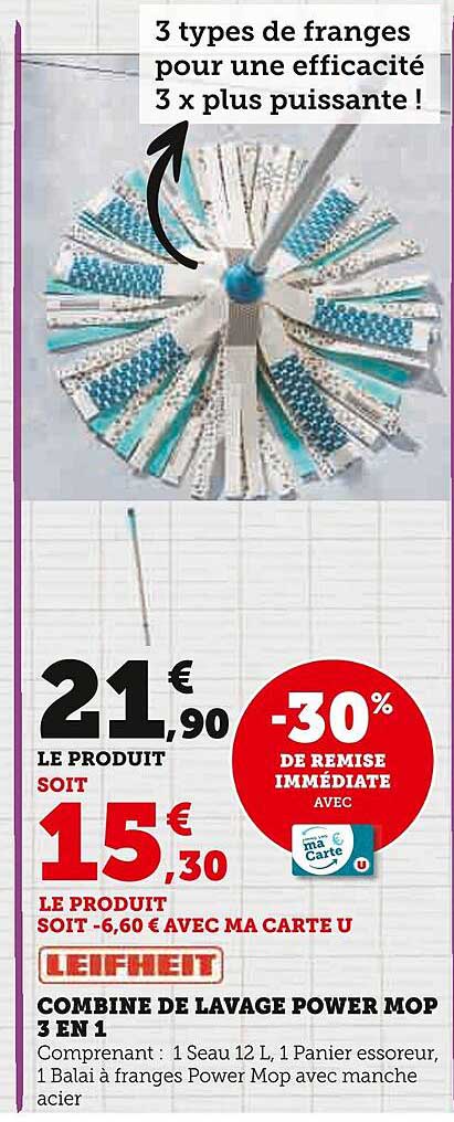 combiné de lavage power mop 3 en 1 leifheit