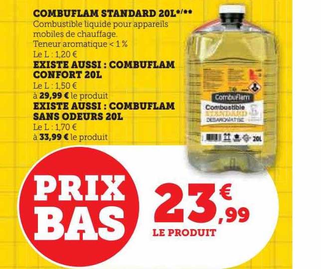 combuflam standard 20 l, combuflam confort 20 l, combuflam sans odeurs 20 l