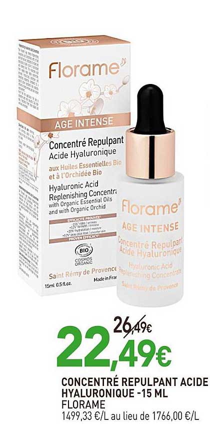 concentré repulpant acide hyaluronique florame - 15 ml