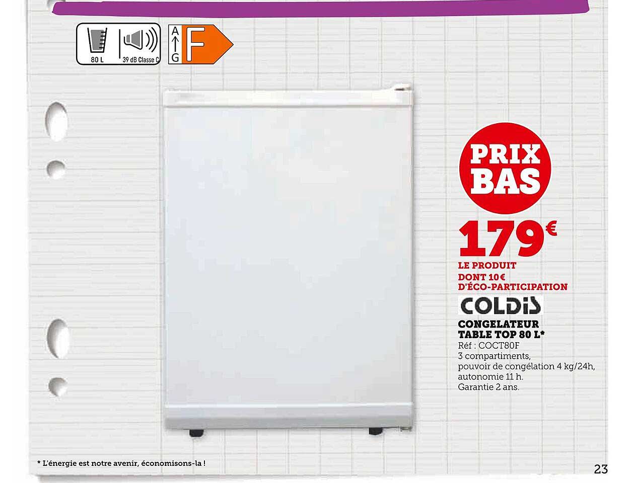 congélateur table top 80 l coldis