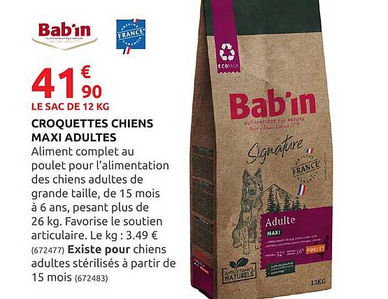croquettes chiens maxi adultes bab'in