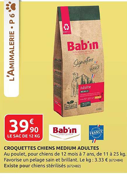 croquettes chiens medium adultes bab'in