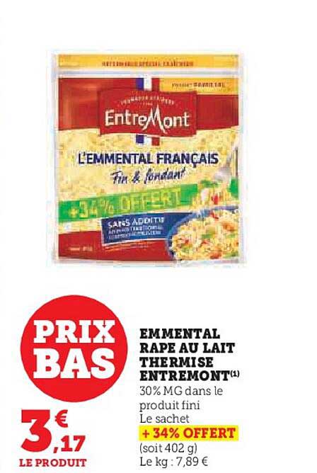 emmental râpé au lait thermisé entre mont