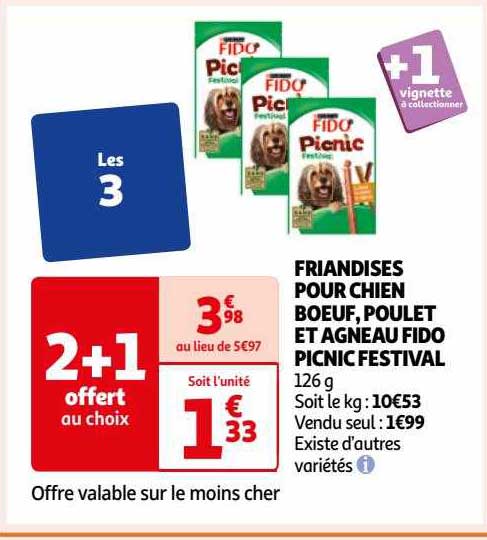 friandises pour chien bœuf, poulet et agneau fido picnic festival