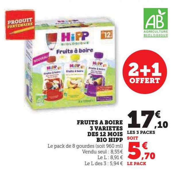 Fruits à Boire 3 Variétés Dès 12 Mois Bio Hipp