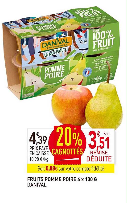 Fruits Pomme Poire Danival - 4 X 100 G