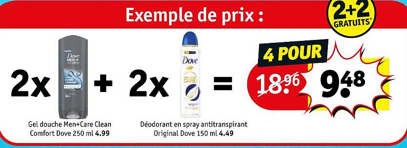 gel douche men+care clean comfort dove + déodorant en spray antitranspirant original dove