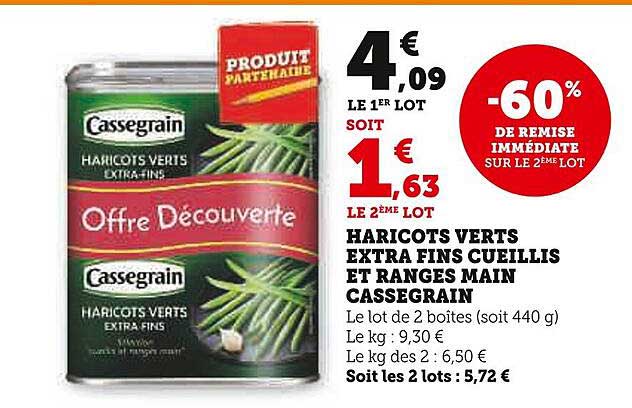 haricots verts extra fins cueillis et rangés main cassegrain