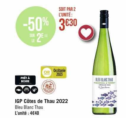 igp côtes de thau 2022 bleu blanc thau