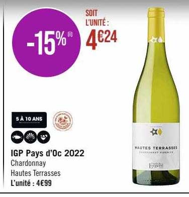 igp pays d'oc 2022 chardonnay hautes terrasses