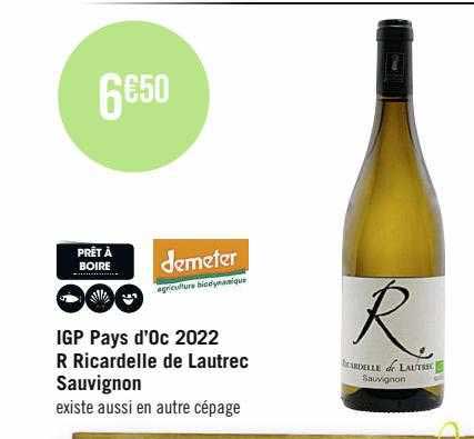 igp pays d'oc 2022 r ricardelle de lautrec sauvignon