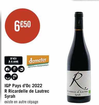 igp pays d'oc 2022 r ricardelle de lautrec syrah