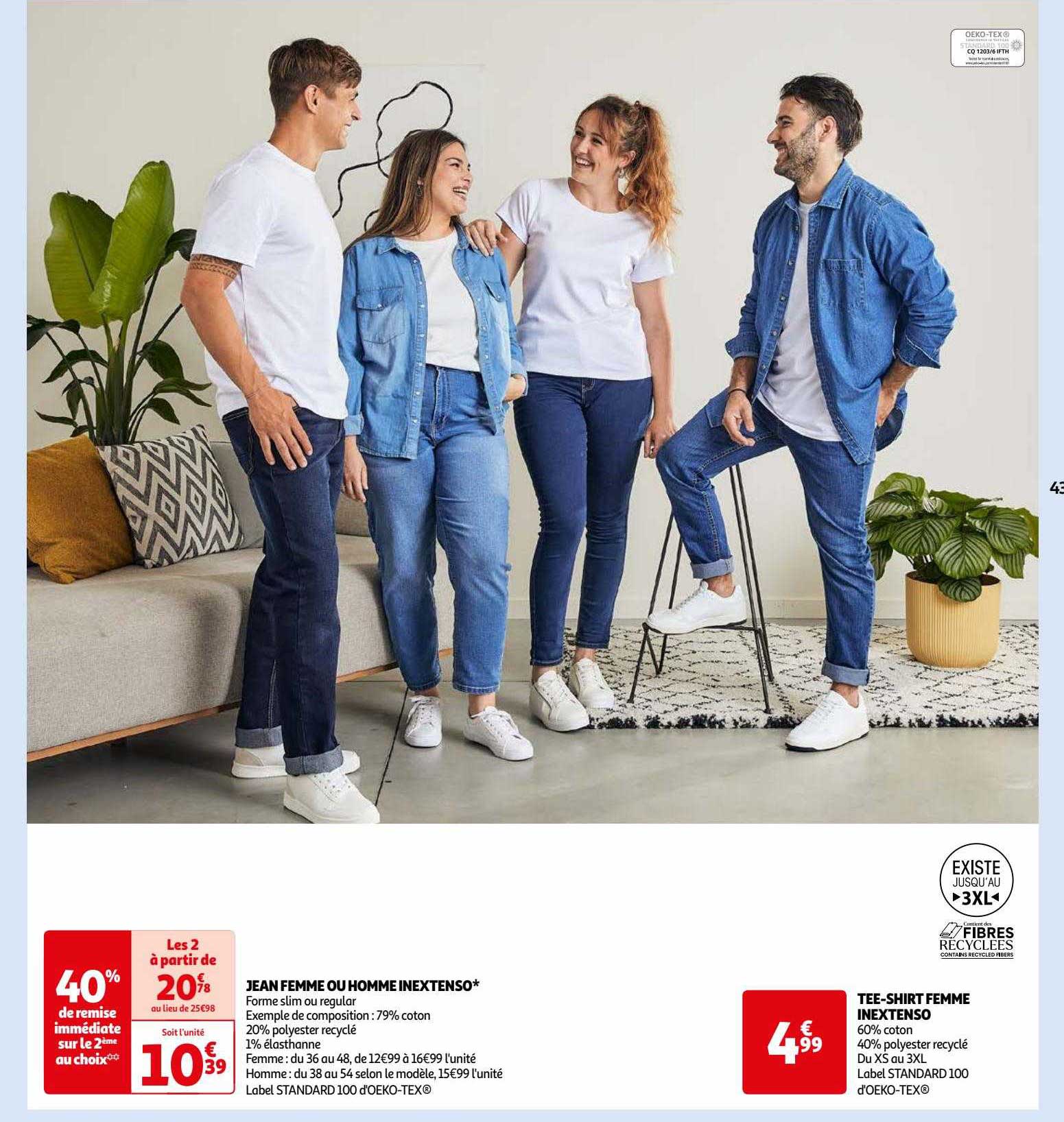 jean femme ou homme inextenso, tee-shirt femme inextenso