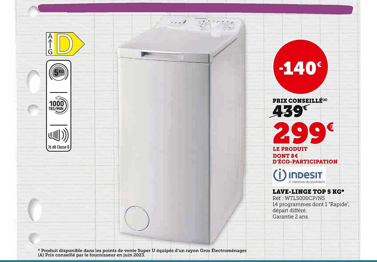 lave-linge top 5 kg indesit