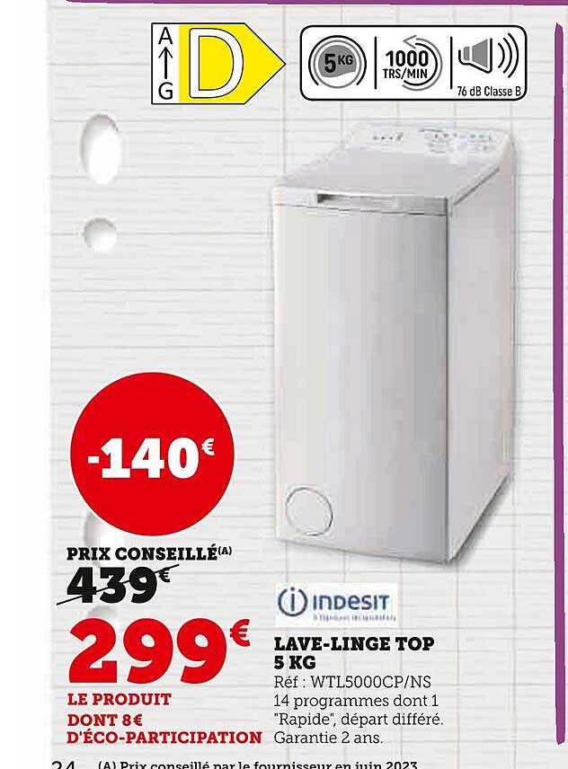 lave-linge top 5 kg indesit