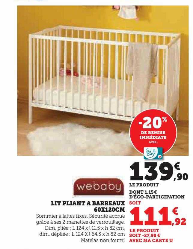 lit pliant à barreaux 60 x 120 cm webaby