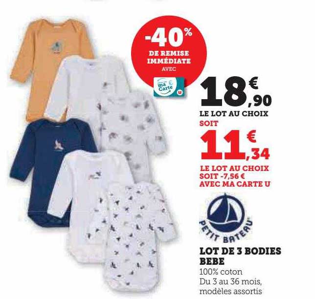 lot de 3 bodies bébé petit bateau