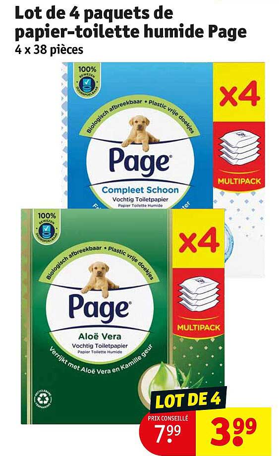lot de 4 paquets de papier-toilette humide page