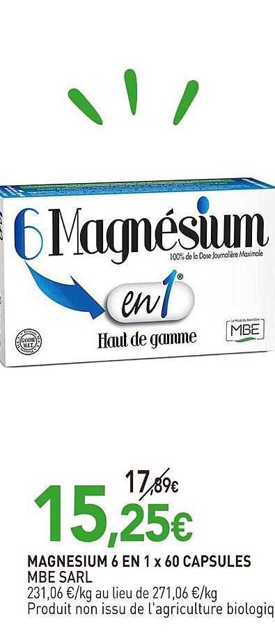 magnésium 6 en 1 x 60 capsules mbe sarl