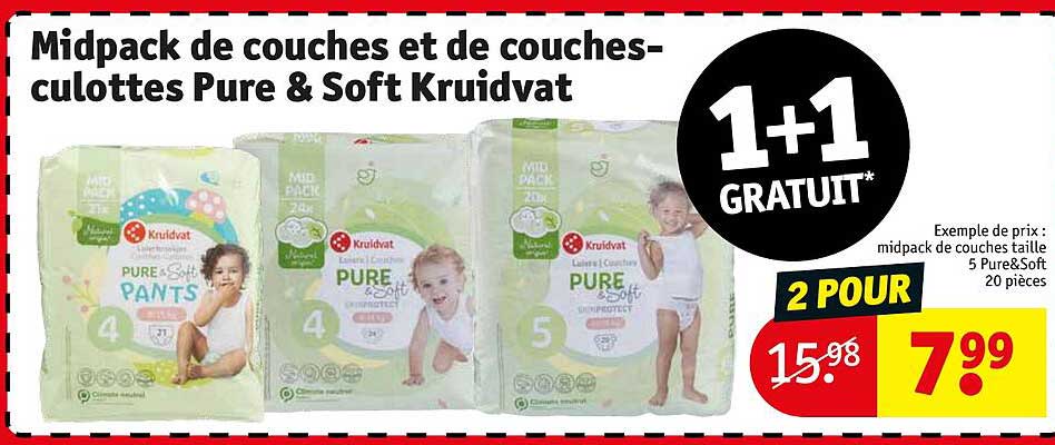 midpack de couches et de couches-culottes pure & soft kruidvat