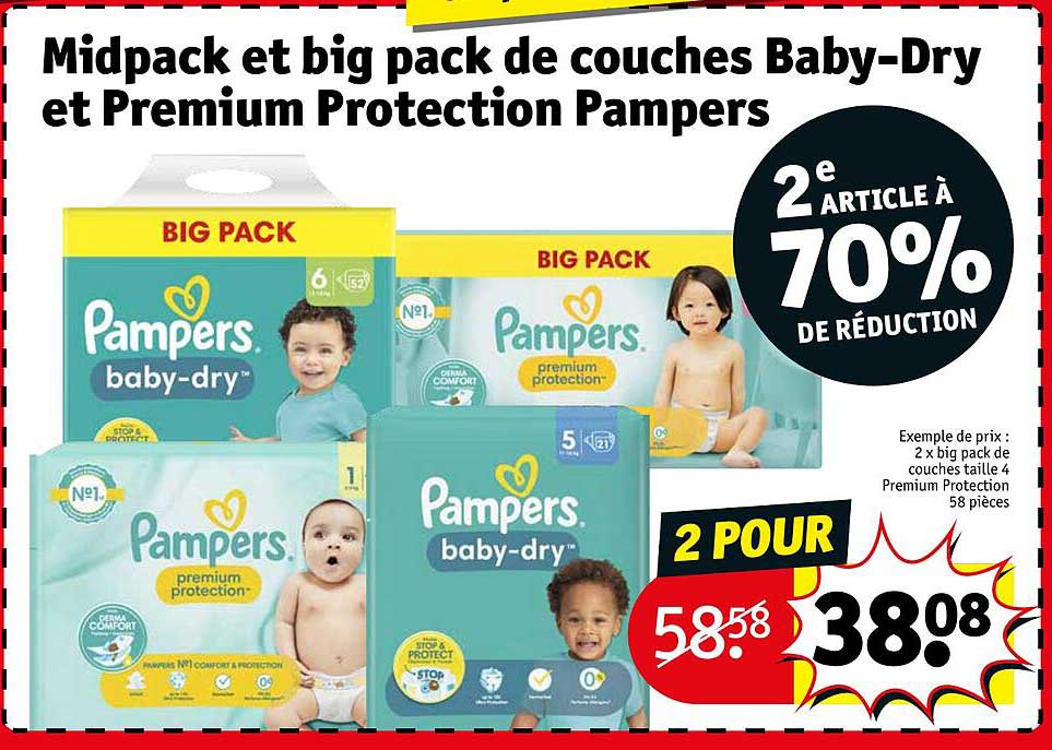 midpack et big pack de couches baby-dry et premium protection pampers