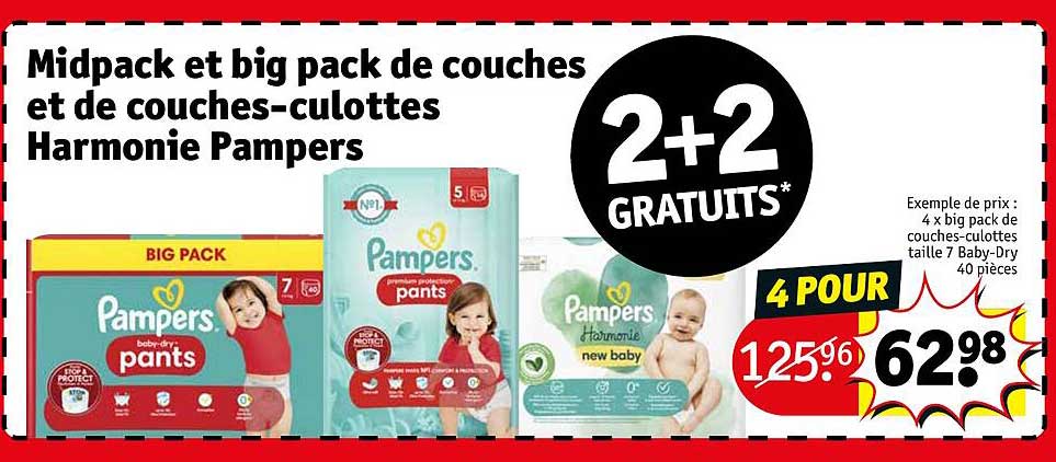 midpack et big pack de couches et de couches-culottes harmonie pampers