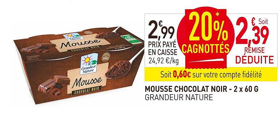 mousse chocolat noir grandeur nature - 2 x 60 g