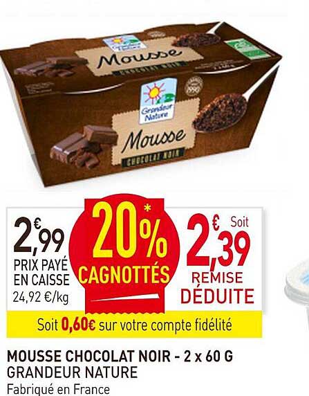 mousse chocolat noir grandeur nature - 2 x 60 g