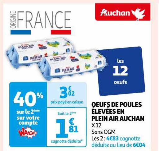 œufs de poules élevées en plein air auchan