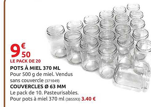 pots à miel 370ml, couvercles ø 63 mm