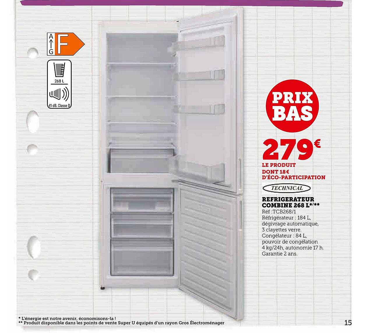 Réfrigérateur Combiné 268 L Technical