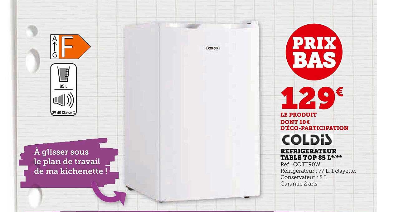 réfrigérateur table top 85 l coldis