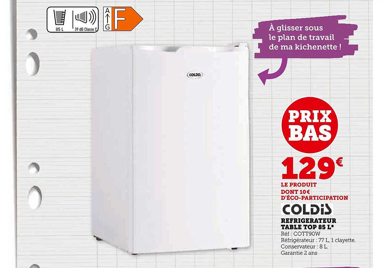 Réfrigérateur Table Top 85 L Coldis